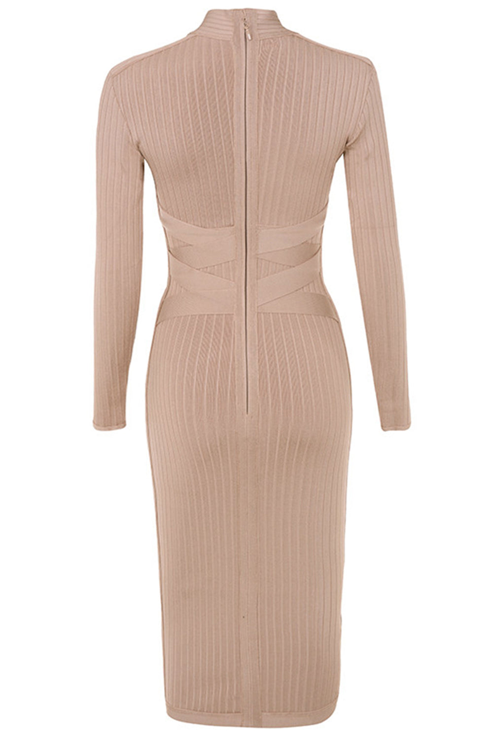 nude bandage dress, nude bodycon dress, cocktail dress, bandage dress for women, feather bandage dress, knee length bandage dress, long sleeve bandage dress, event dress, party dress, high neck bandage dress, stripe bandage dress