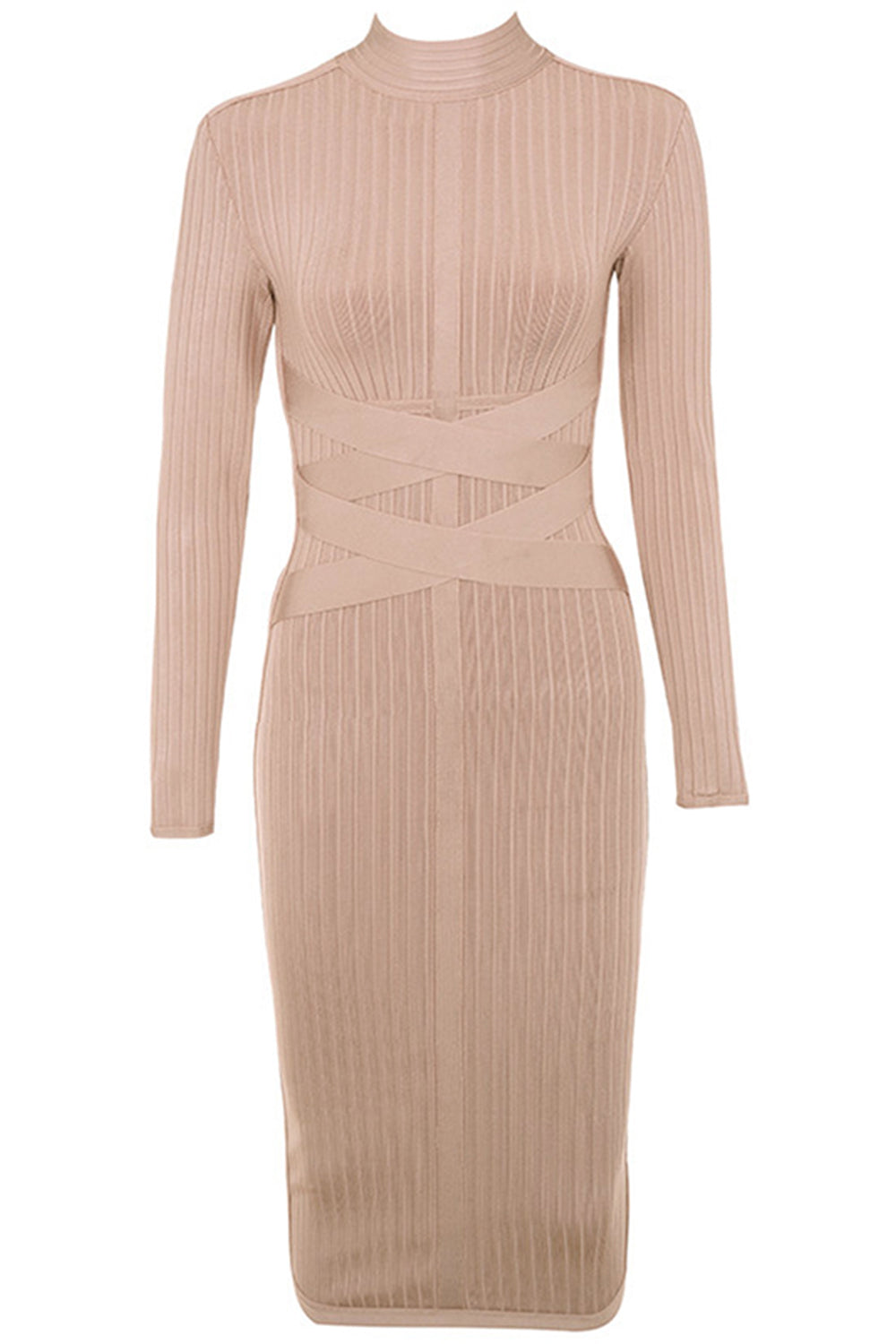 nude bandage dress, nude bodycon dress, cocktail dress, bandage dress for women, feather bandage dress, knee length bandage dress, long sleeve bandage dress, event dress, party dress, high neck bandage dress, stripe bandage dress